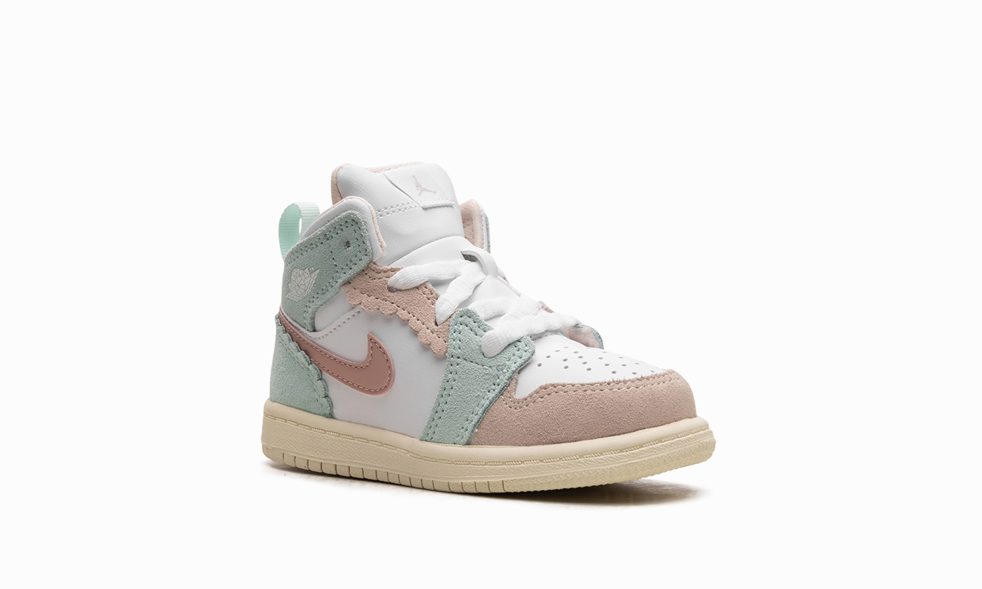 Air Jordan Retro 1 Mid SE TD "Pink Oxford / Jade Ice" jordan toddler baby shoes