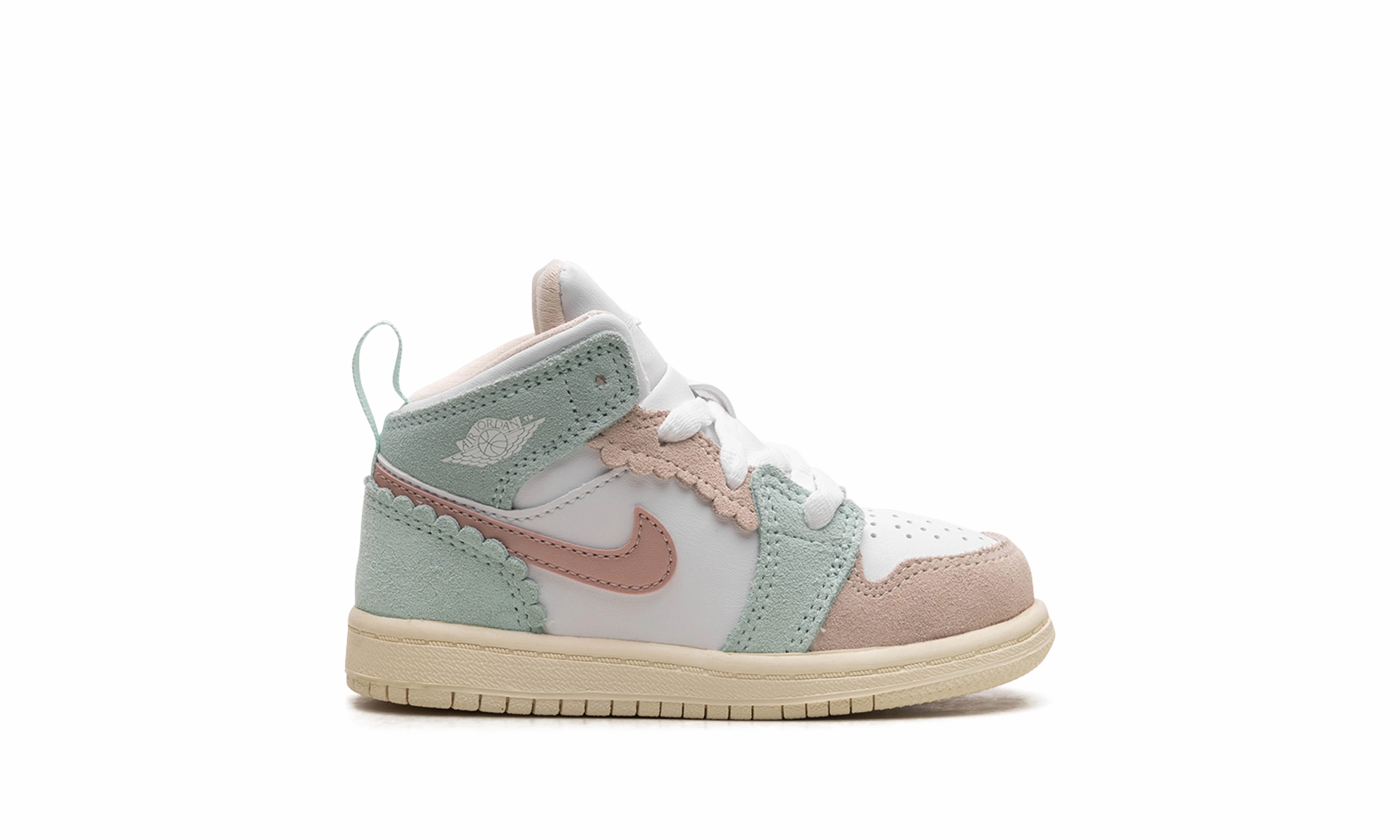 Air Jordan Retro 1 Mid SE TD "Pink Oxford / Jade Ice" jordan toddler baby shoes