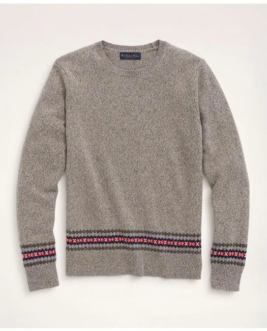 Brooks Brothers Men's Big & Tall Merino Fair-Isle Trim Sweater Grey Brooks Brothers