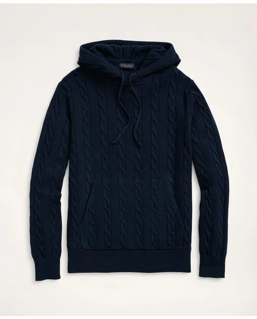 Brooks Brothers Men's Cotton Cable Knit Hoodie Sweater Navy Brooks Brothers