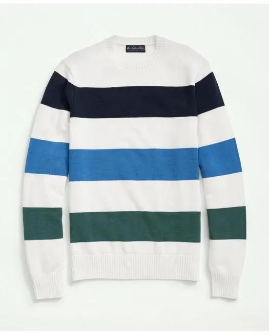 Brooks Brothers Men's Cotton Crewneck Rugby Stripe Sweater White Brooks Brothers