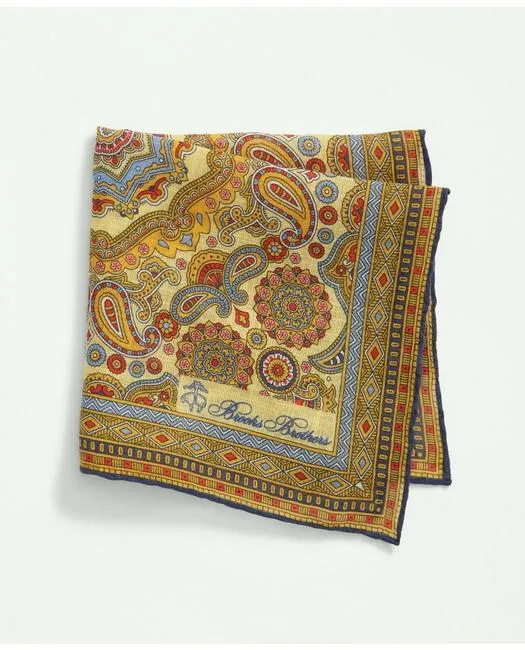 Brooks Brothers Men's Cotton Linen Jacquard Paisley Pocket Square Tie Yellow Brooks Brothers