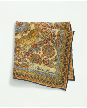 Brooks Brothers Men's Cotton Linen Jacquard Paisley Pocket Square Tie Yellow Brooks Brothers