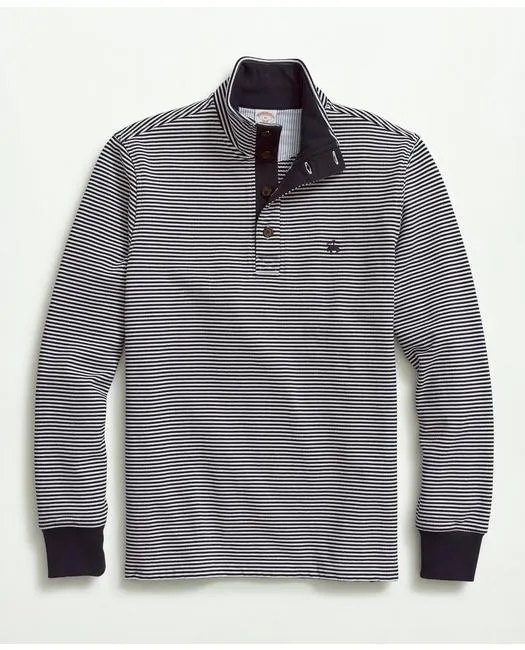 Brooks Brothers Men's French Terry Cotton Fine Stripe Mock Neck Navy Brooks Brothers