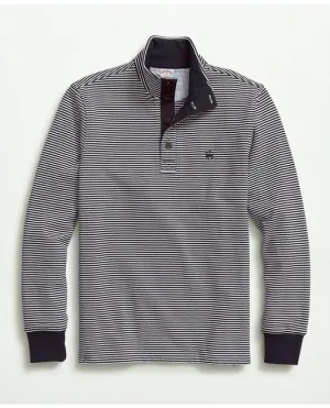 Brooks Brothers Men's French Terry Cotton Fine Stripe Mock Neck Navy Brooks Brothers