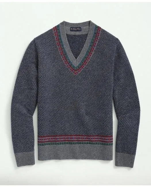 Brooks Brothers Men's Lambswool Jacquard Tennis Sweater Grey Brooks Brothers