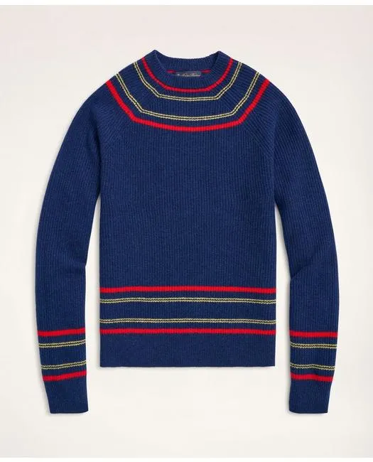 Brooks Brothers Men's Lambswool Ribbed Raglan Stripe Sweater Navy Brooks Brothers