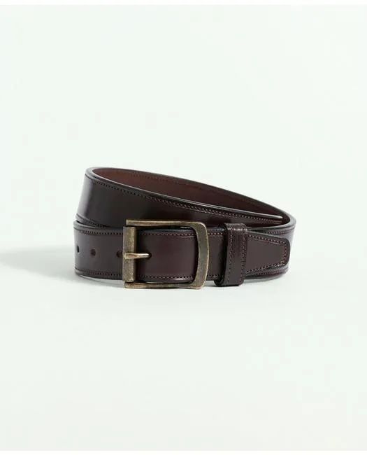 Brooks Brothers Men's Leather Belt with Brass Buckle Brown Brooks Brothers