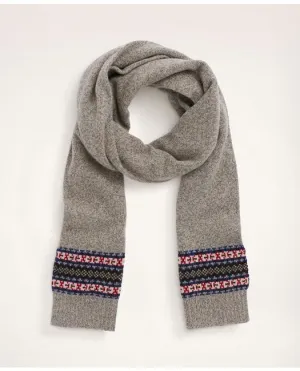 Brooks Brothers Men's Merino Wool Blend Fair Isle Scarf Grey Brooks Brothers