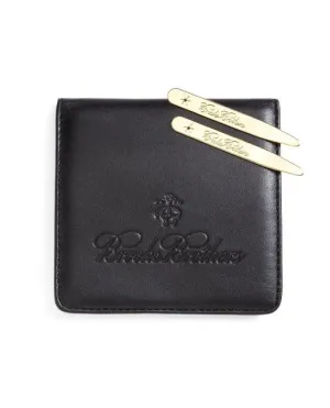 Brooks Brothers Men's Metallic Collar Stays with Nappa Leather Case Gold Brooks Brothers
