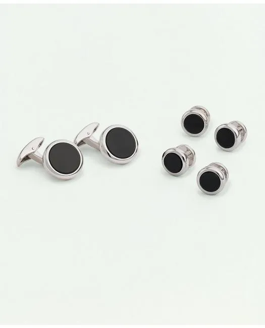 Brooks Brothers Men's Onyx Stud Set Silver Brooks Brothers