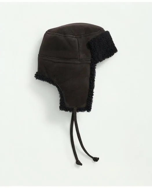 Brooks Brothers Men's Shearling Sheepskin Trapper Hat Dark Brown Brooks Brothers