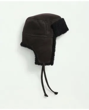 Brooks Brothers Men's Shearling Sheepskin Trapper Hat Dark Brown Brooks Brothers