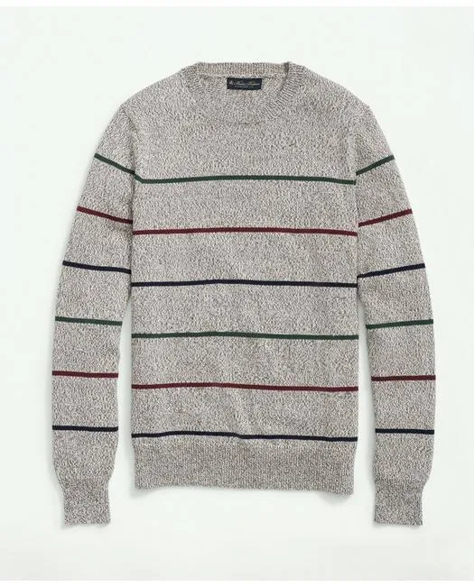 Brooks Brothers Men's Supima Cotton Crewneck Striped Sweater Tan Brooks Brothers