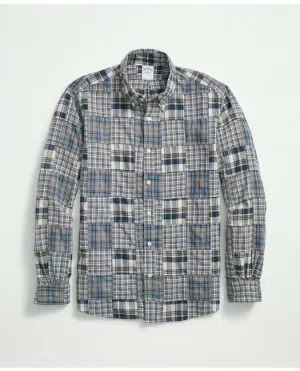 Brooks Brothers Men's Washed Cotton Madras Button-Down Collar Sport Shirt Beige Brooks Brothers