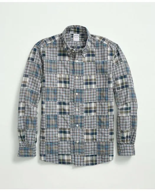 Brooks Brothers Men's Washed Cotton Madras Button-Down Collar Sport Shirt Beige Brooks Brothers