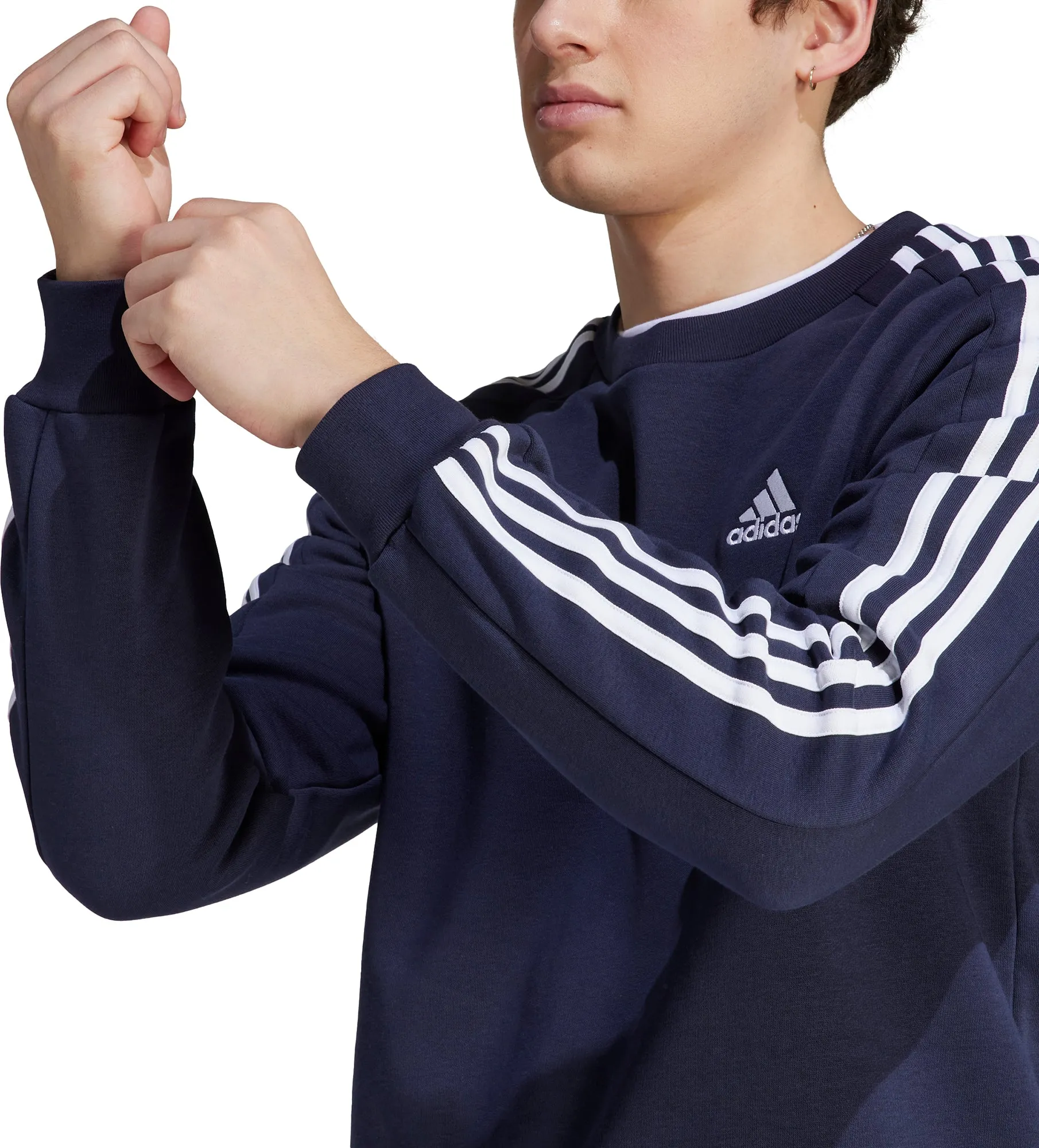 Clothing Adidas  Men adidas Essentials Fleece 3 Stripes Mens Sweatshirt - Blue