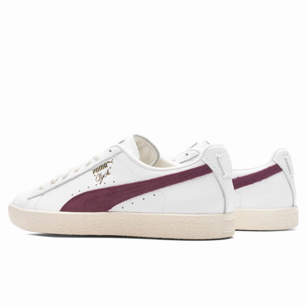 Clyde Base - White/Wood Violet/Team Gold Puma Suede Street Sneakers