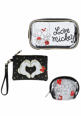 Disney Mickey & Minnie Love Travel 3PC Cosmetic Bags