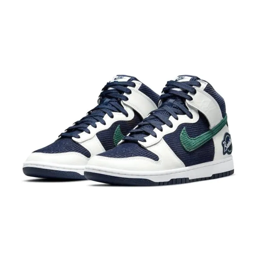 Dunk Hi Premium College Navy Noble Green Nike Dunk sneakers with classic silhouette
