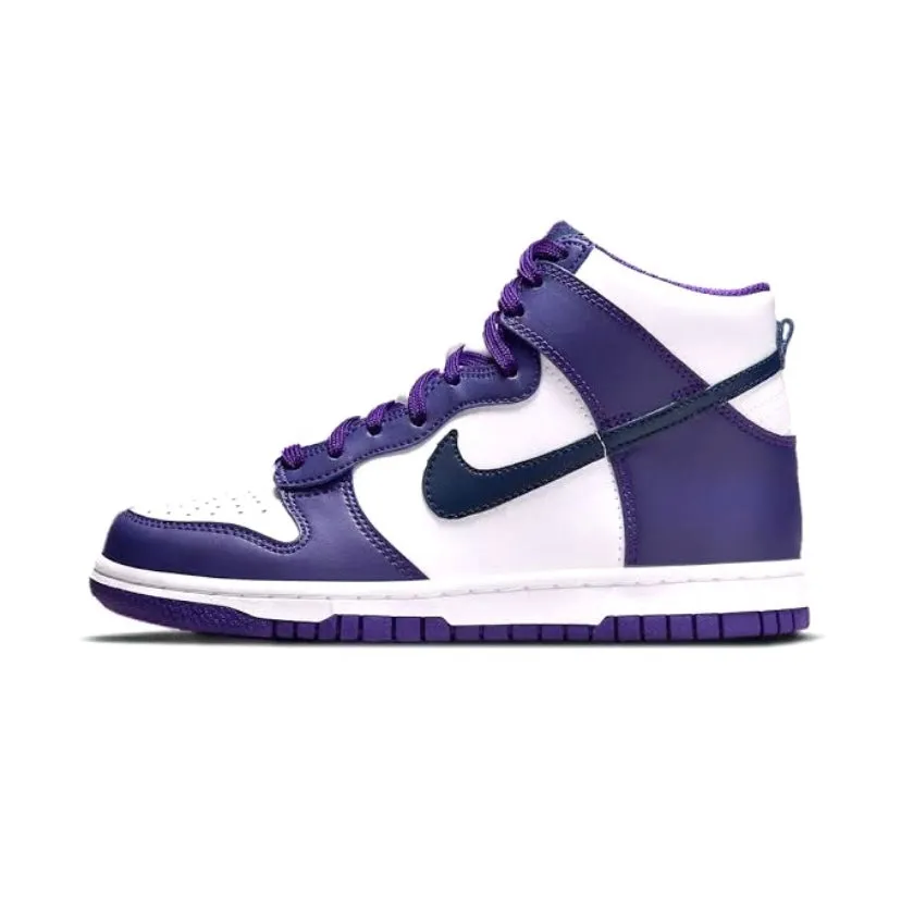 Dunk High GS Midnight Navy Swoosh Purple By Nike Nike Dunk sneakers with classic silhouette