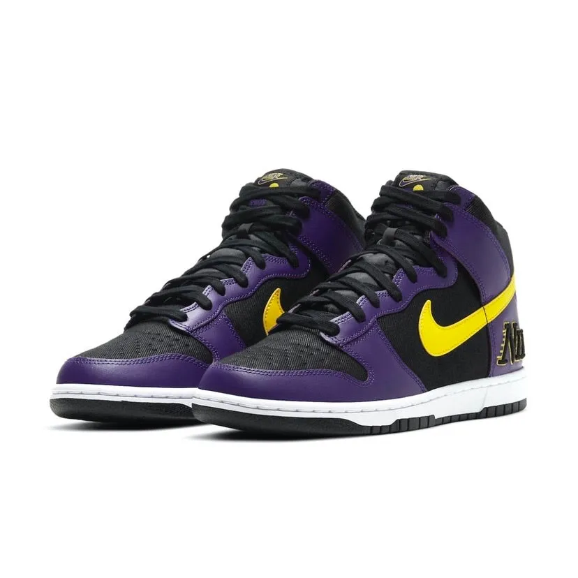 Dunk High Lakers Embroidery Lakers Nike Dunk sneakers with classic silhouette