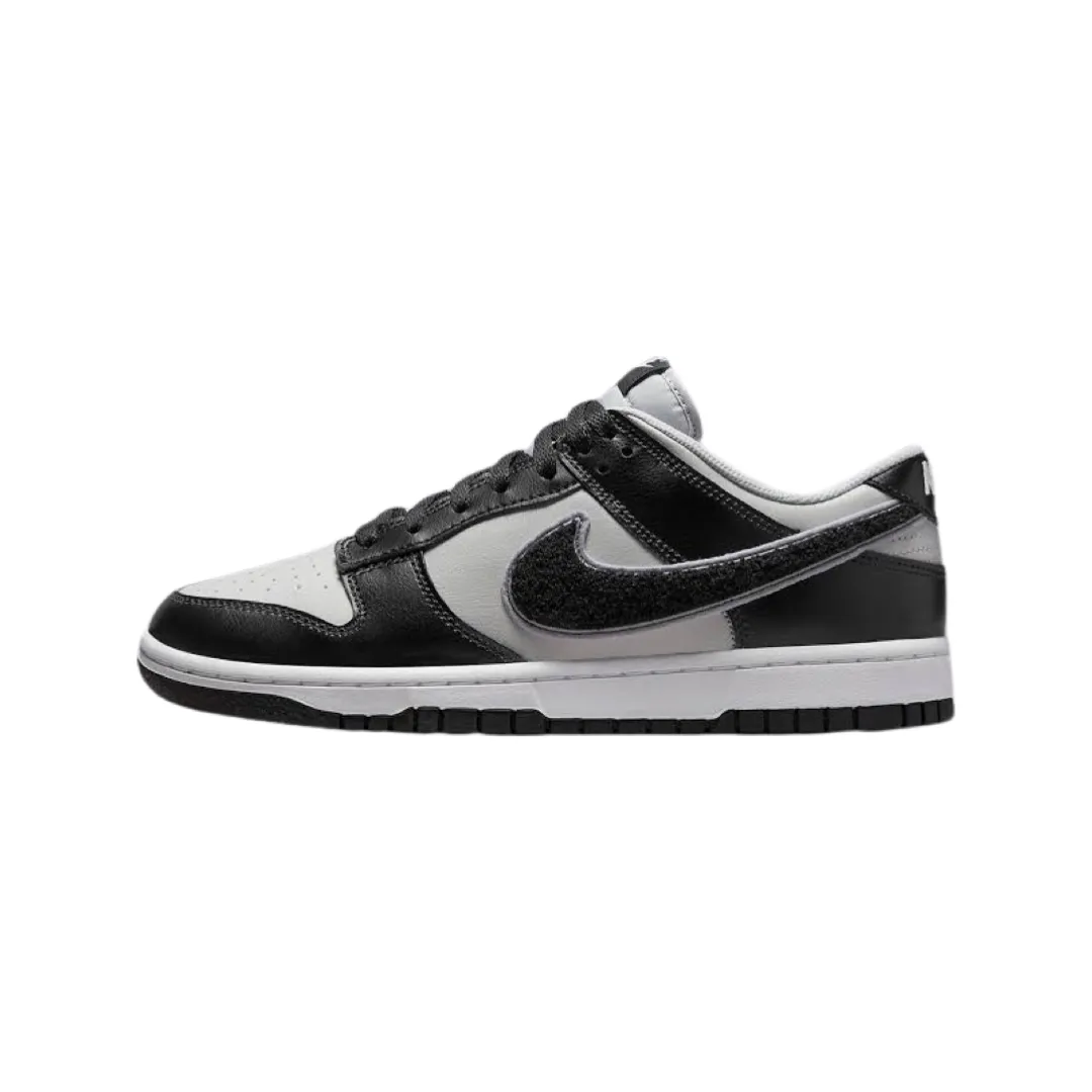 Dunk Low Chenille Swoosh Black Grey White Nike Dunk sneakers with classic silhouette