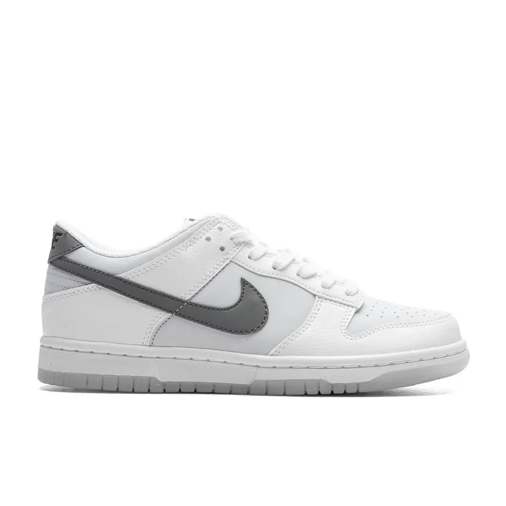 Dunk Low (GS) - White/Smoke Grey/Pure Platinum Nike signature design with comfort fit