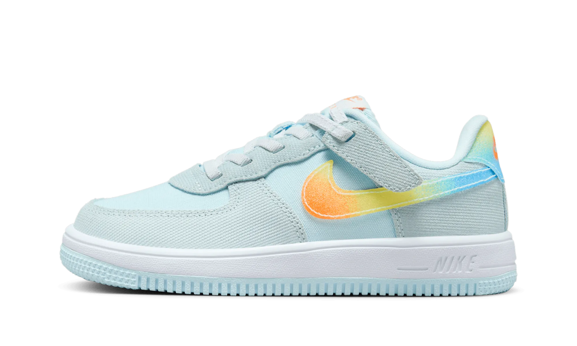 Force 1 Low EasyOn PS "Glacier Blue Light Lemon Twist Aquarius Blue Total Orange" Nike Pre School shoes