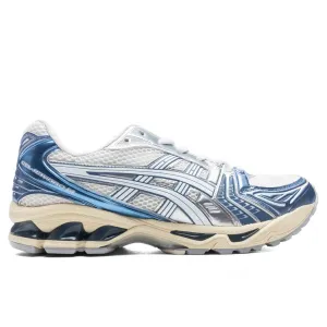 Gel-Kayano 14 - Cream/Denim Blue Asics running shoes with gel cushioning