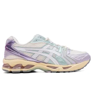 Gel-Kayano 14 - Cream/Dusk Violet Asics running shoes with gel cushioning