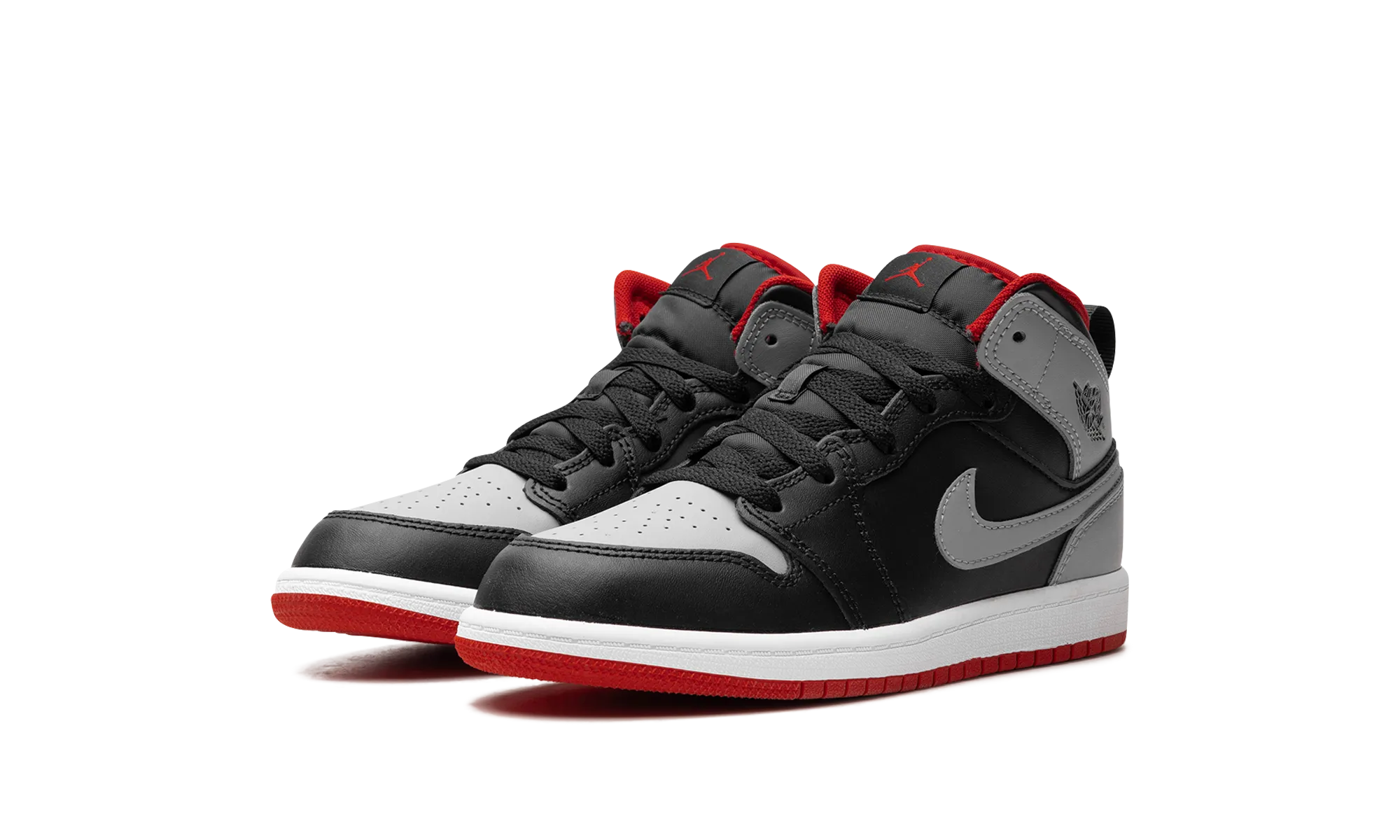 Jordan 1 Mid PS "BLACK GREY RED" jordan preschool kids shoes
