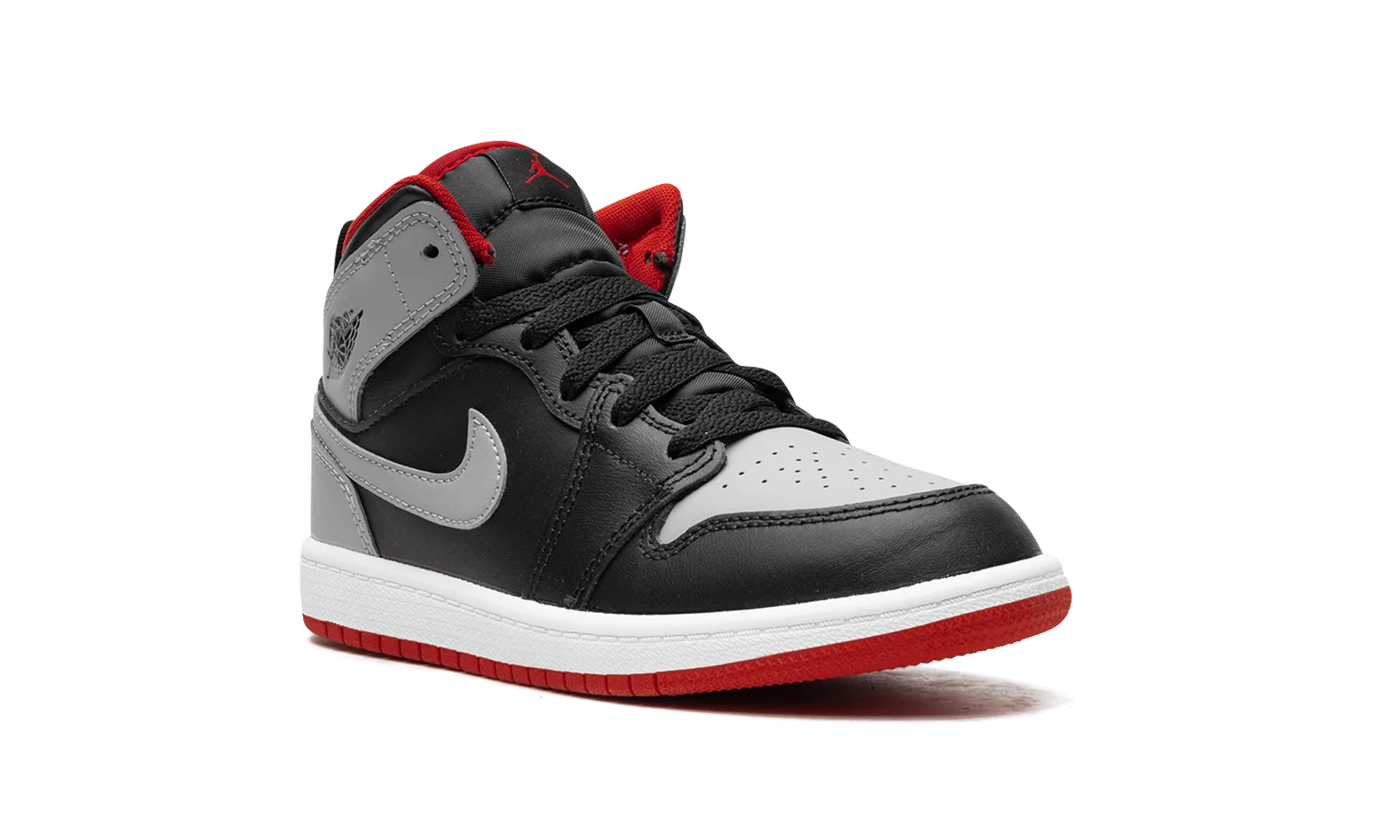 Jordan 1 Mid PS "BLACK GREY RED" jordan preschool kids shoes