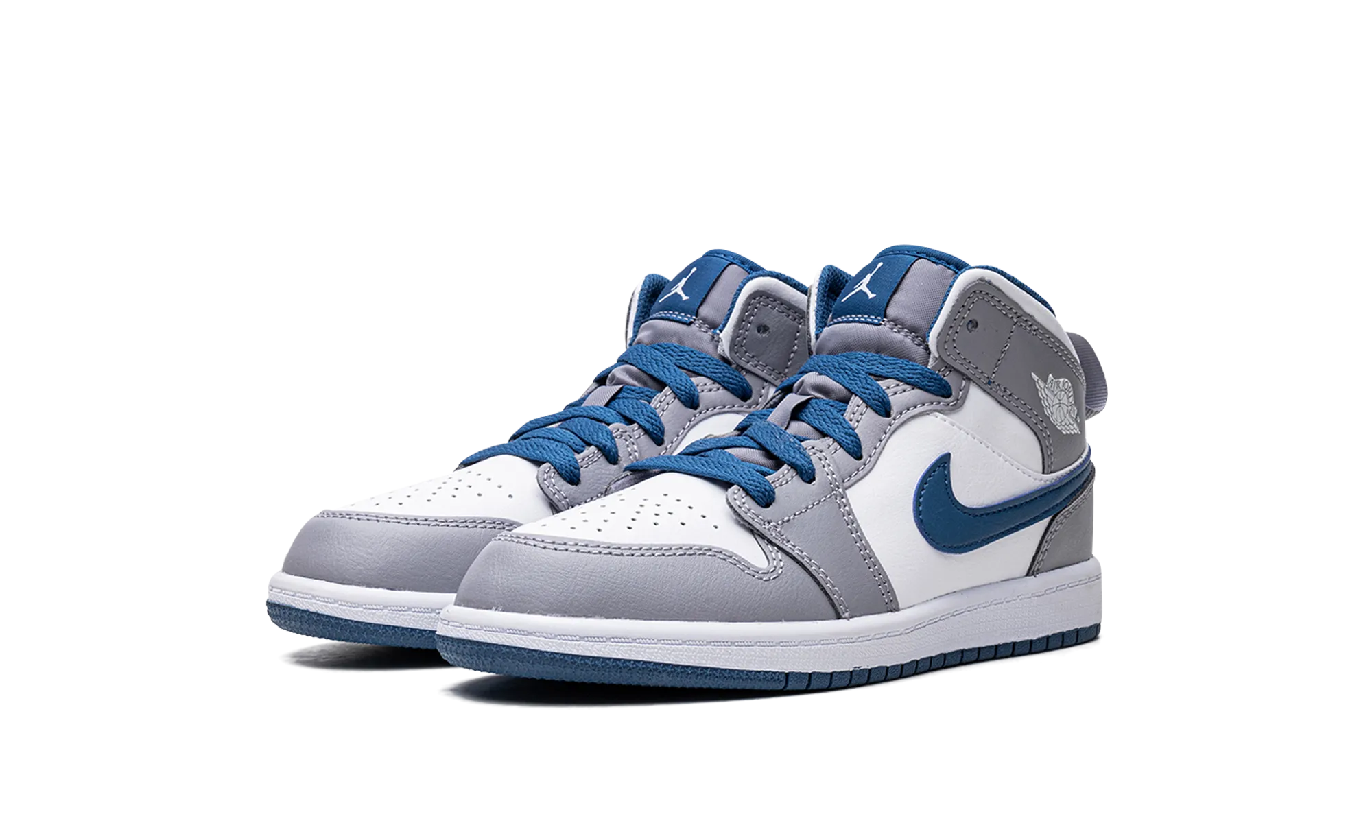 Jordan 1 Mid PS "Cement Grey / True Blue" jordan preschool kids shoes