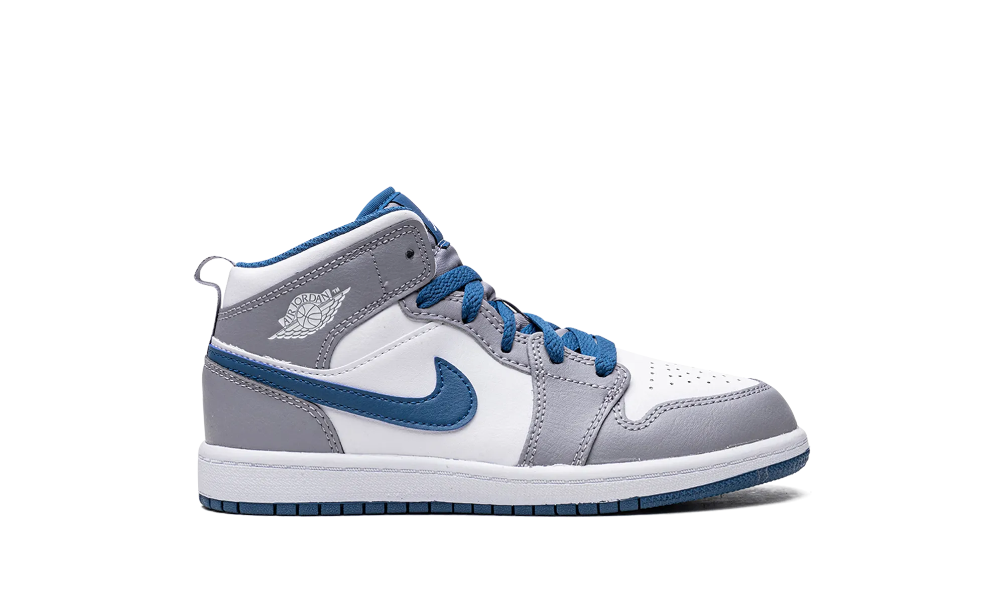 Jordan 1 Mid PS "Cement Grey / True Blue" jordan preschool kids shoes