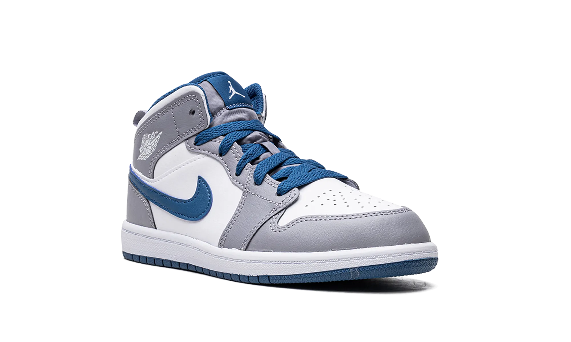Jordan 1 Mid PS "Cement Grey / True Blue" jordan preschool kids shoes