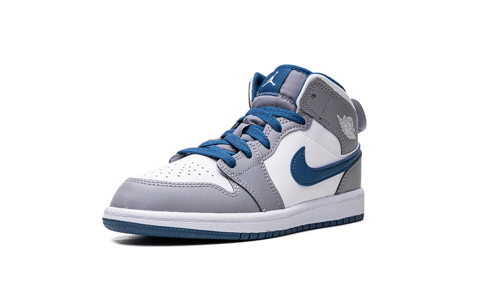 Jordan 1 Mid PS "Cement Grey / True Blue" jordan preschool kids shoes