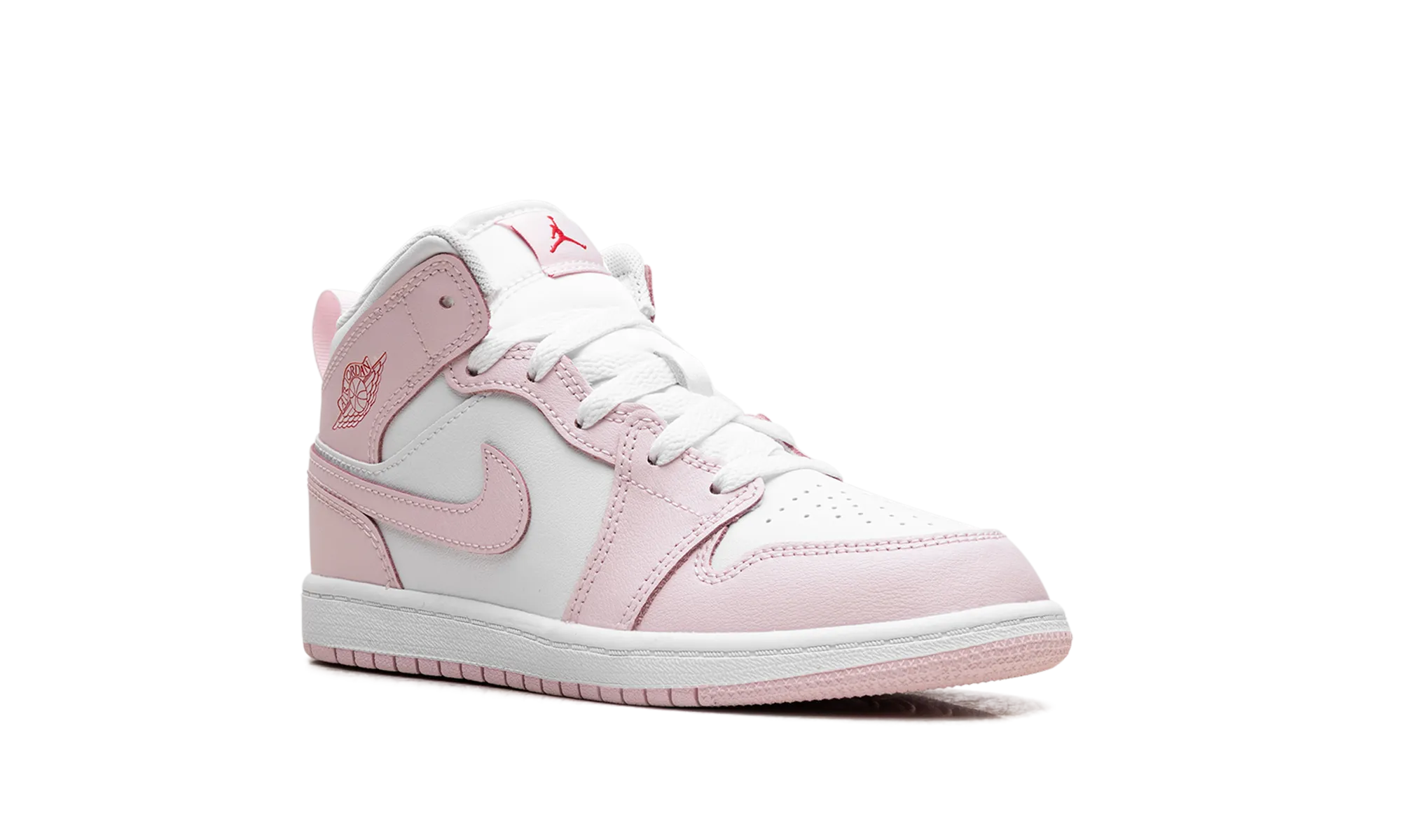 Jordan 1 Mid PS "Pink Foam Fire Red White" jordan preschool kids shoes