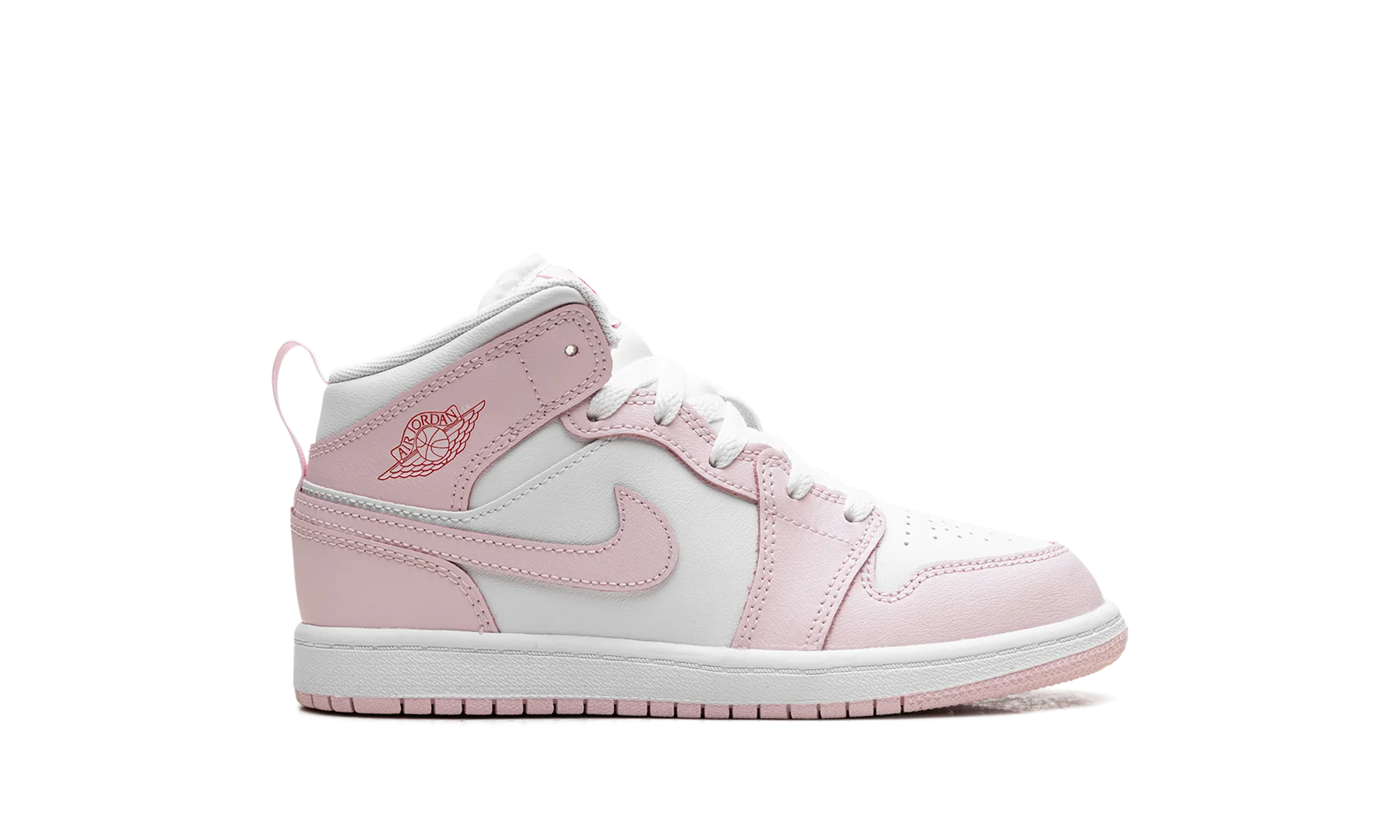 Jordan 1 Mid PS "Pink Foam Fire Red White" jordan preschool kids shoes