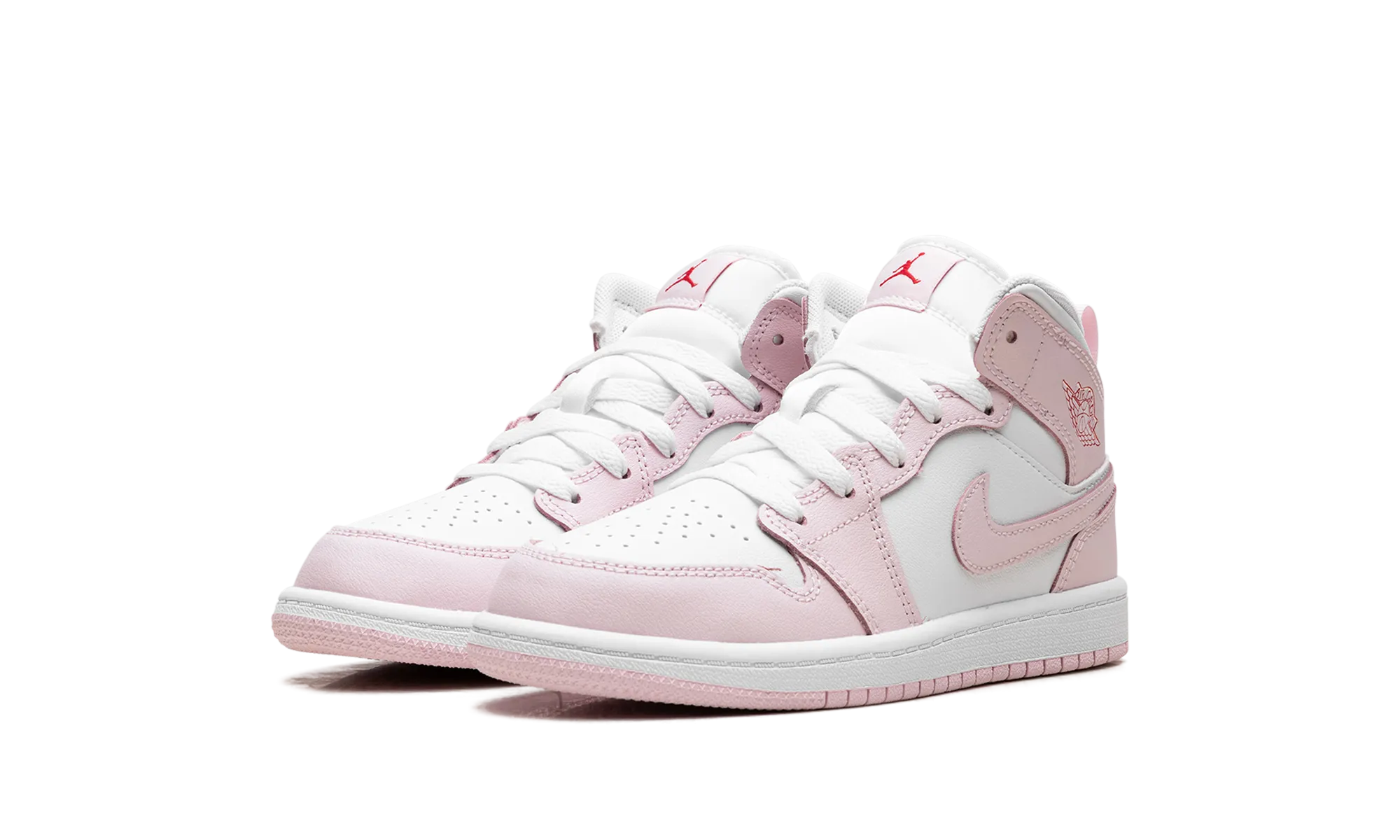 Jordan 1 Mid PS "Pink Foam Fire Red White" jordan preschool kids shoes