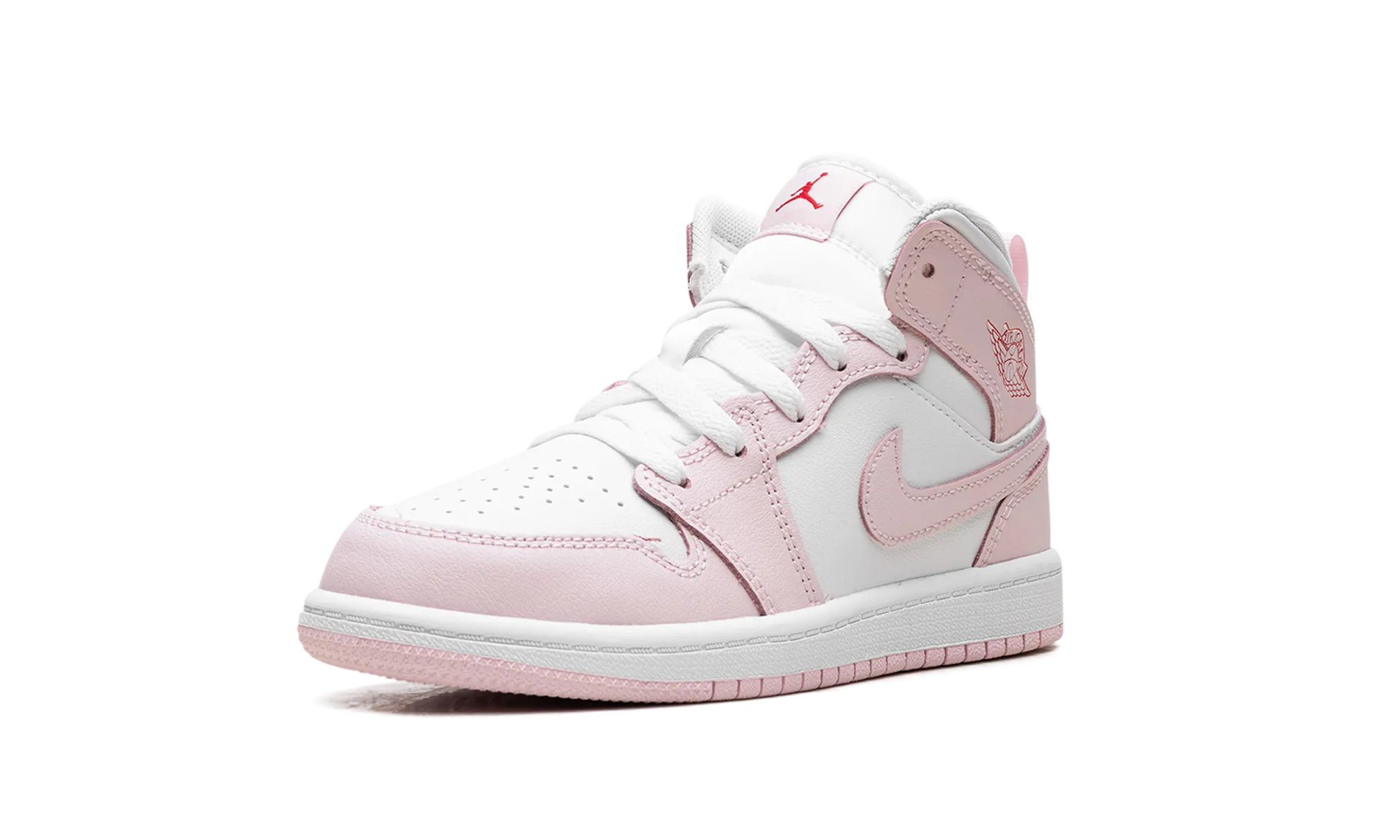 Jordan 1 Mid PS "Pink Foam Fire Red White" jordan preschool kids shoes