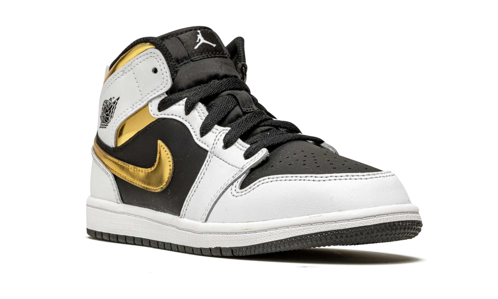 Jordan 1 Mid PS "White / Gold" jordan preschool kids shoes
