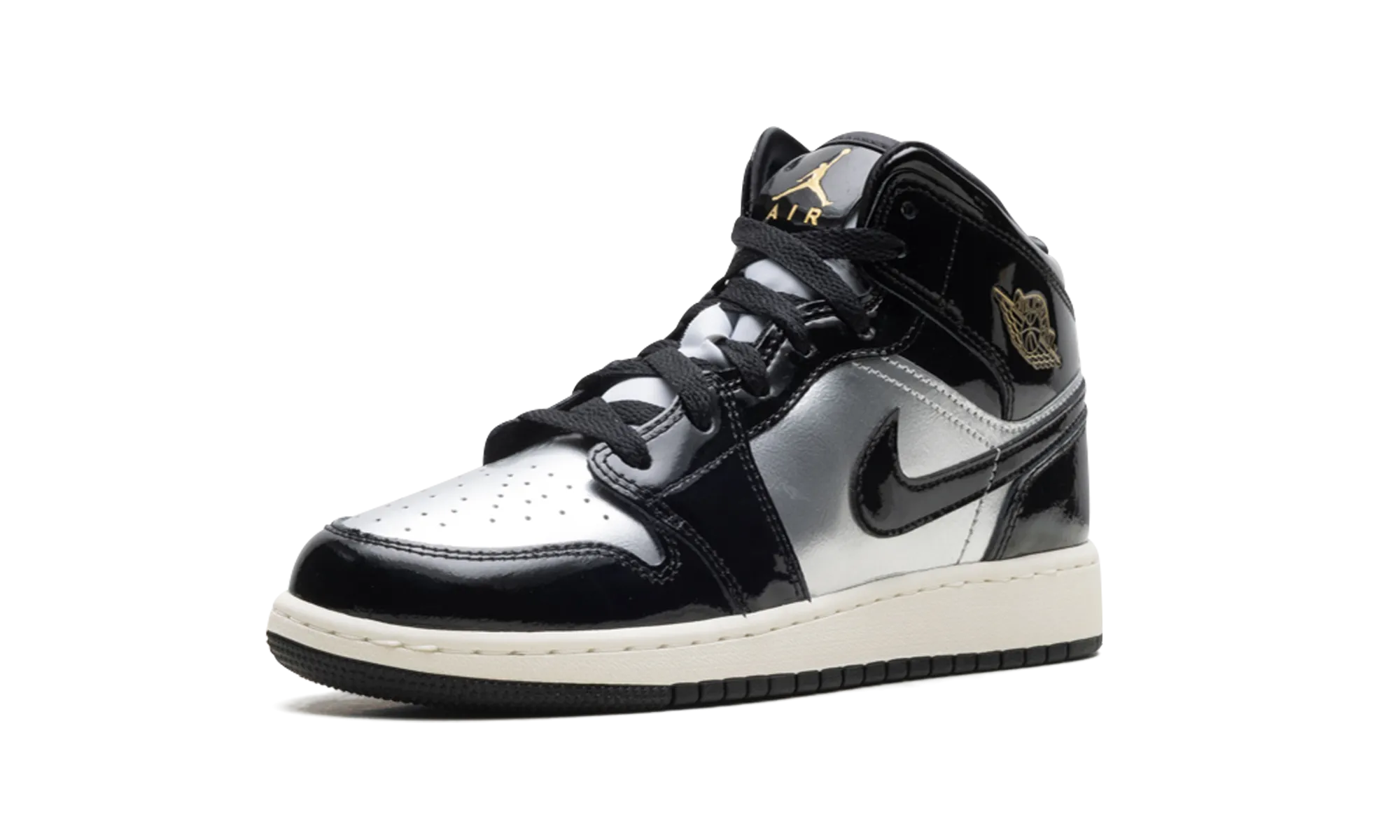 Jordan 1 Mid SE GS "Black Metallic Silver Sail Metallic Gold" jordan school kids shoes