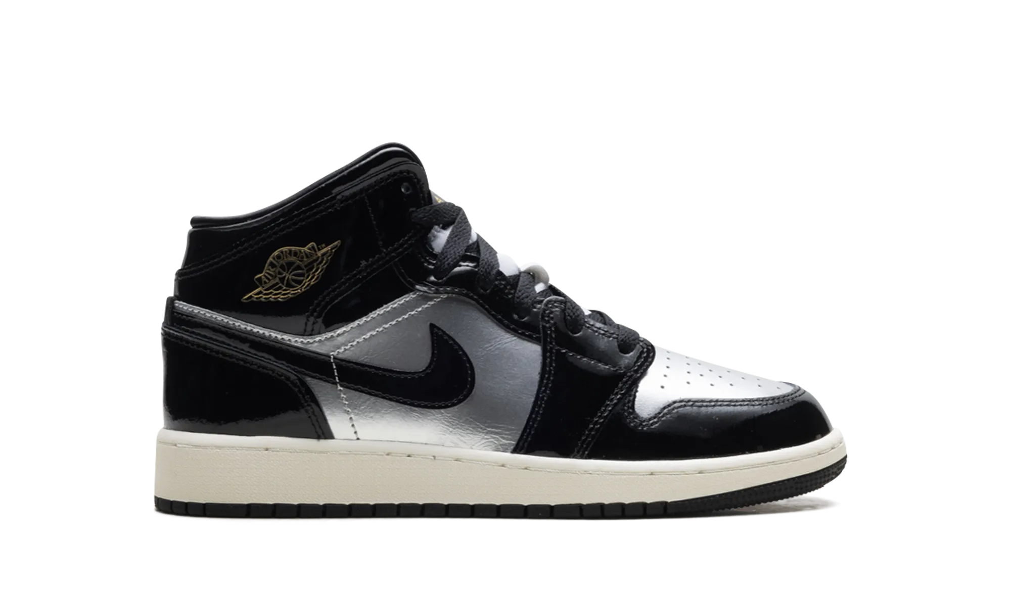 Jordan 1 Mid SE GS "Black Metallic Silver Sail Metallic Gold" jordan school kids shoes