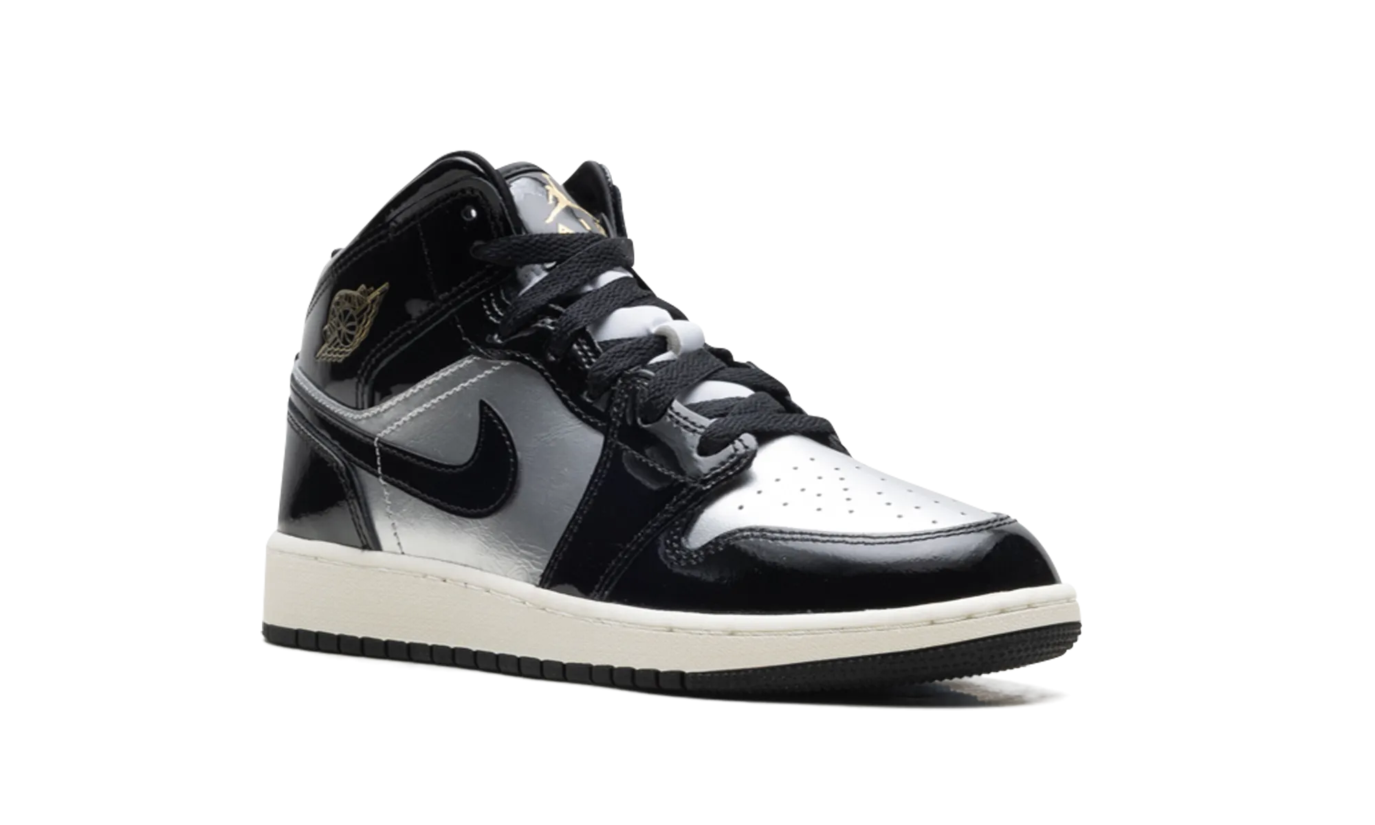 Jordan 1 Mid SE GS "Black Metallic Silver Sail Metallic Gold" jordan school kids shoes