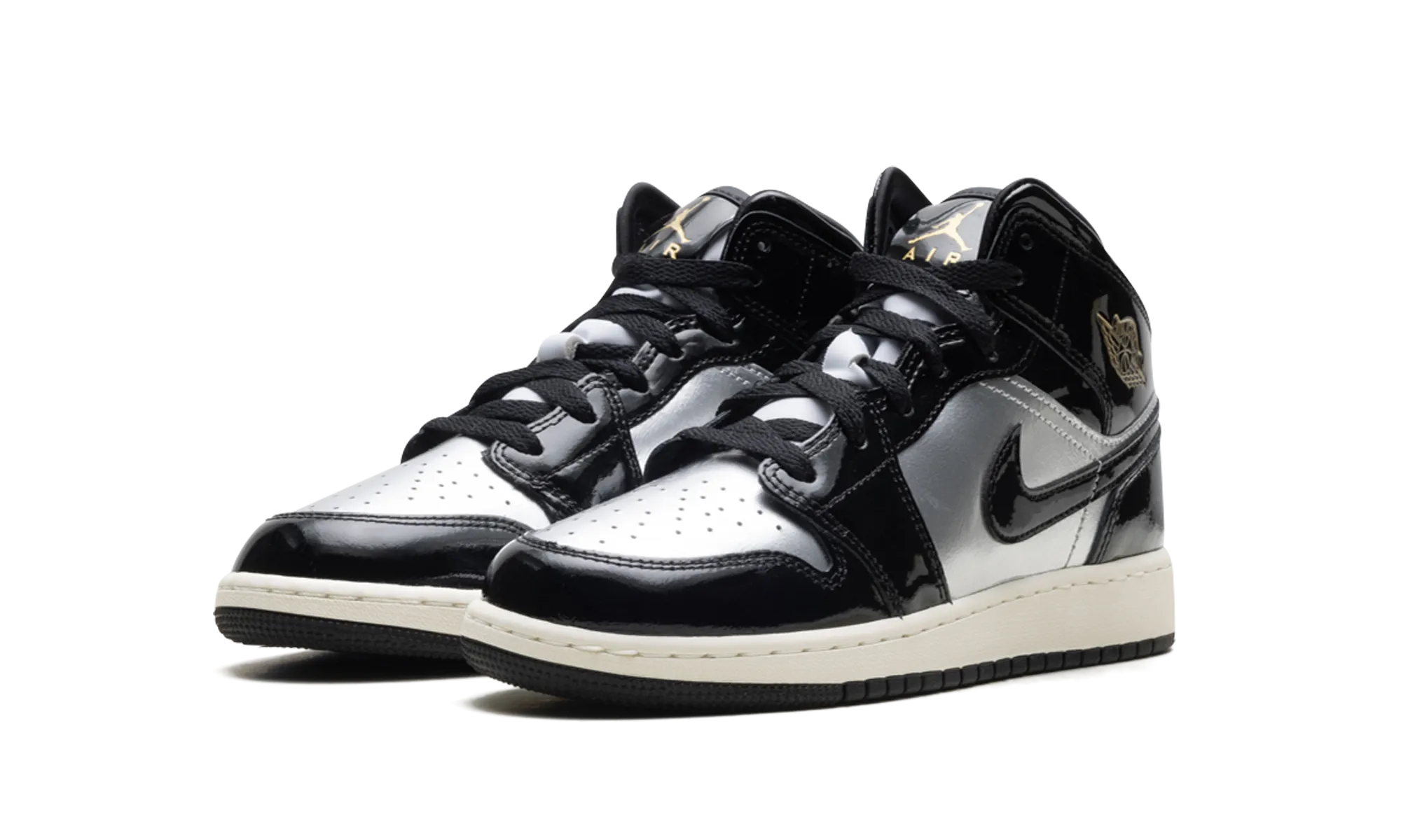 Jordan 1 Mid SE GS "Black Metallic Silver Sail Metallic Gold" jordan school kids shoes