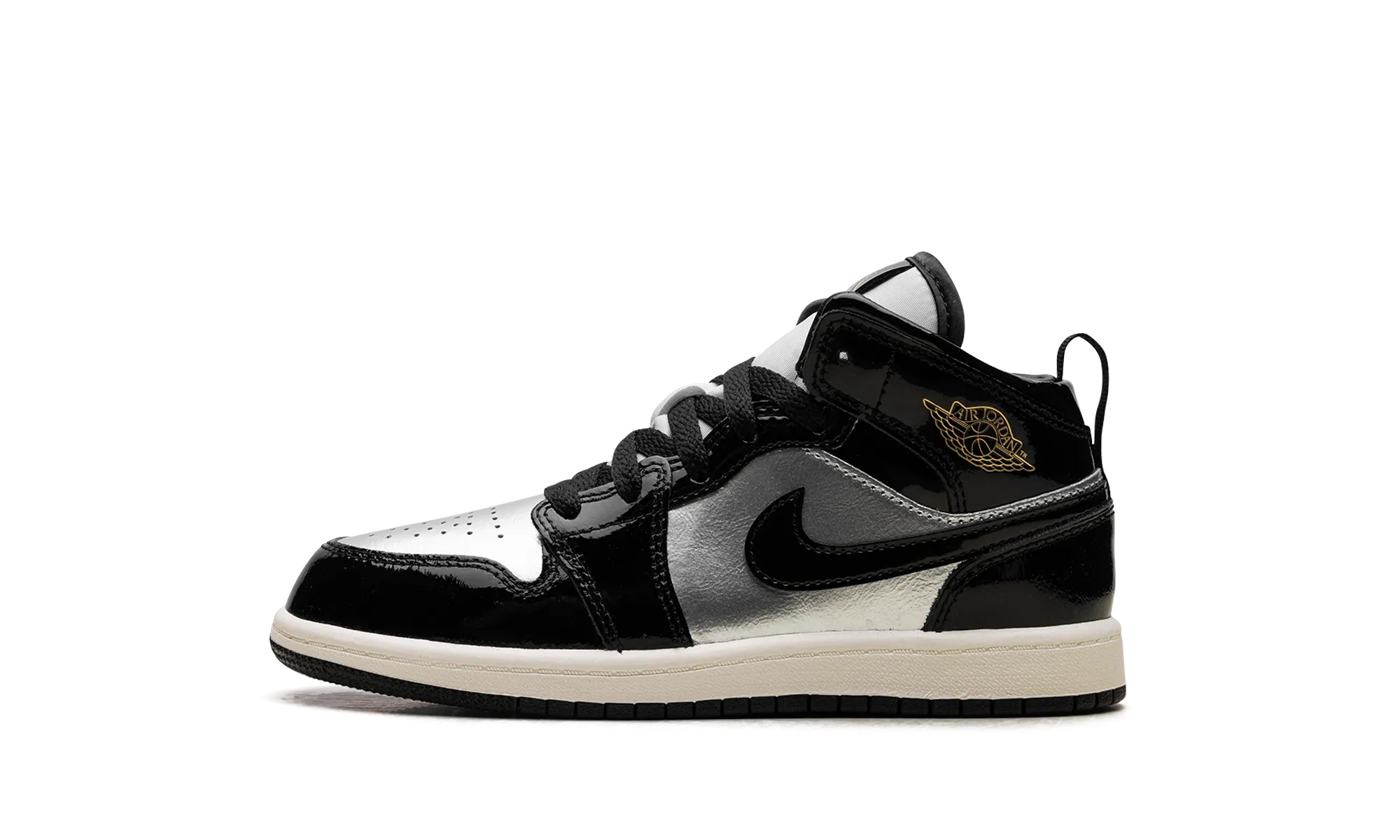 Jordan 1 Mid SE PS "Black Metallic Silver Sail Metallic Gold" Jordan Pre School shoes