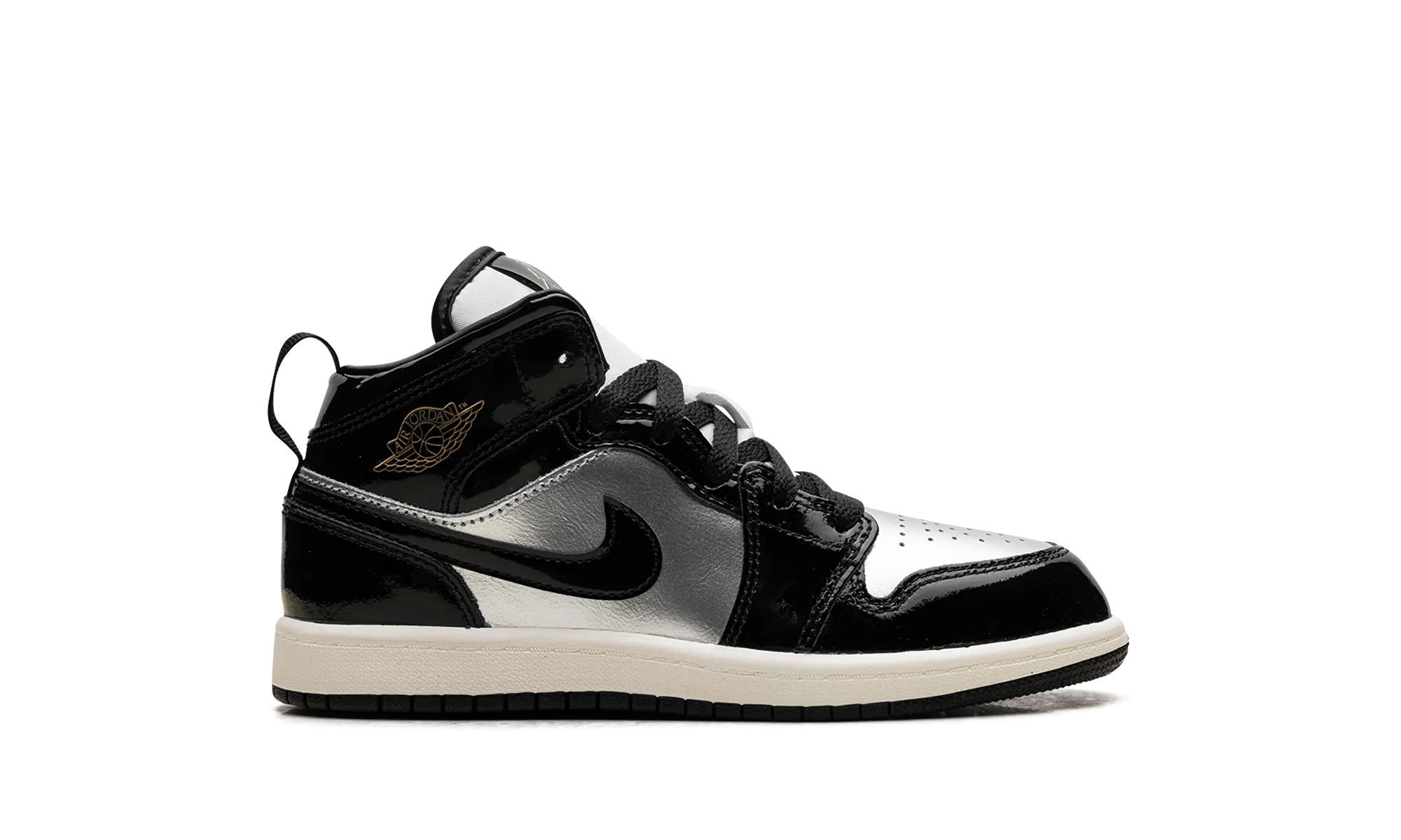 Jordan 1 Mid SE PS "Black Metallic Silver Sail Metallic Gold" jordan preschool kids shoes