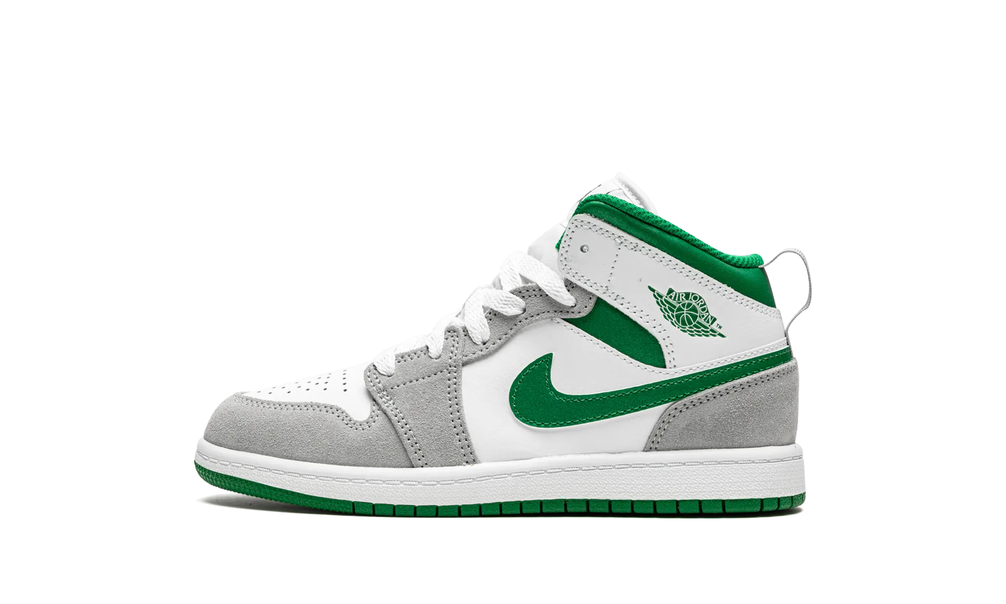Jordan 1 Mid SE PS "Grey / Green" jordan preschool kids shoes