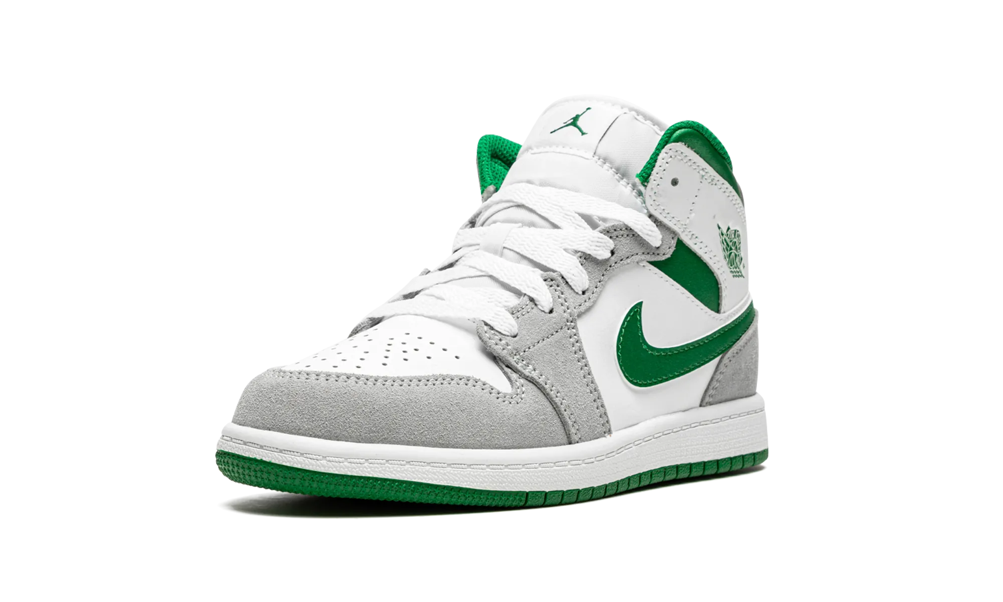 Jordan 1 Mid SE PS "Grey / Green" jordan preschool kids shoes